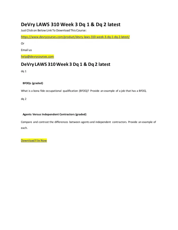 DeVry LAWS 310 Week 3 Dq 1 & Dq 2 latest