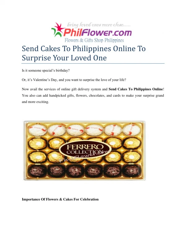 send cakes to philippines online