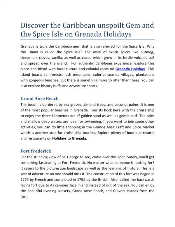 Discover the Caribbean Unspoilt Gem and the Spice Isle on Grenada Holidays