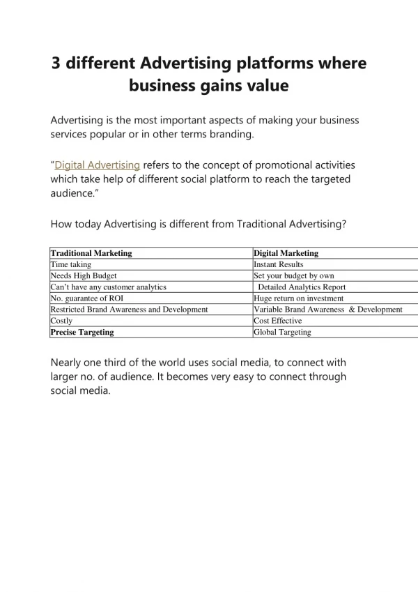 3 different Advertising platforms where business gains value