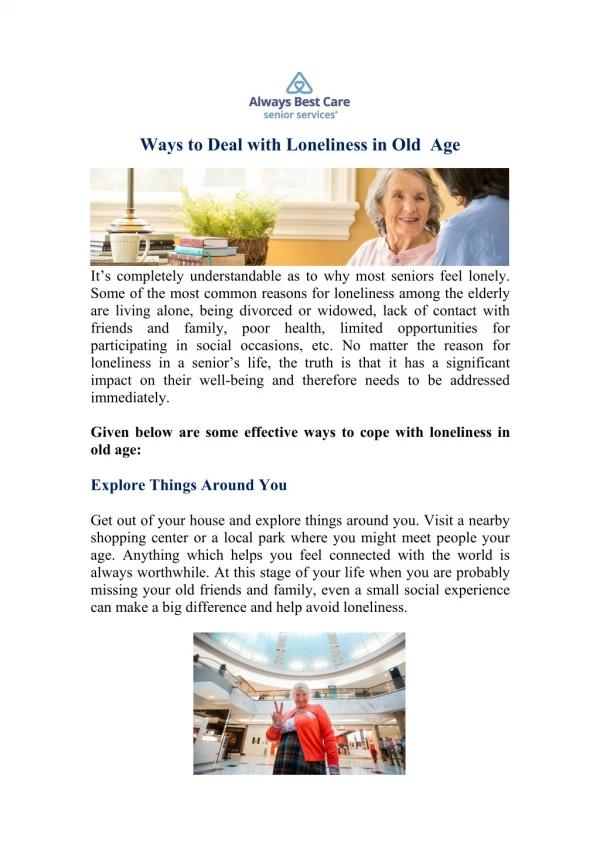 Ways To Deal With Loneliness In Old Age