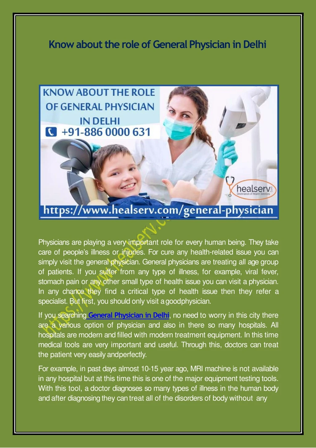 know about the role of general physician in delhi