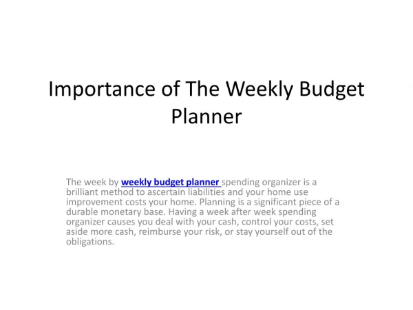 Importance of The Weekly Budget Planner