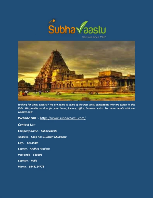 Vastu Consultant - Subhavaastu.com
