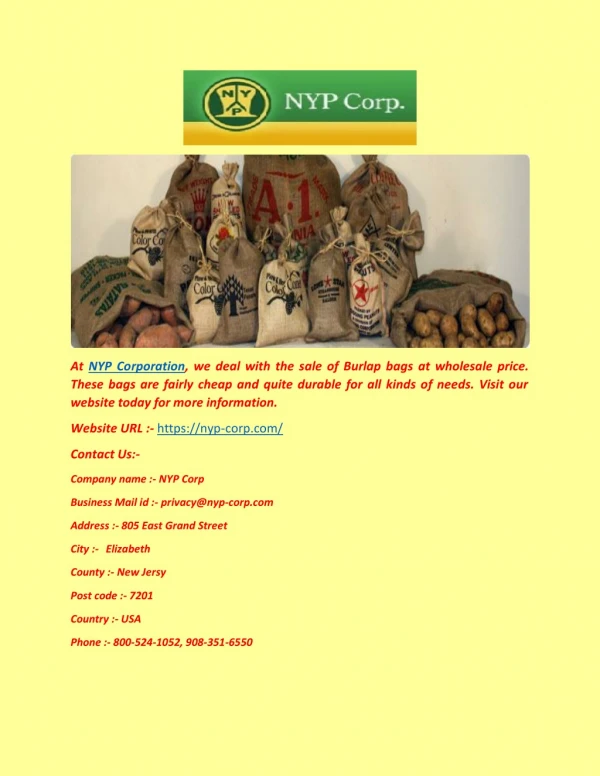 Burlap Bags for Sale at Wholesale Price - NYP Corp
