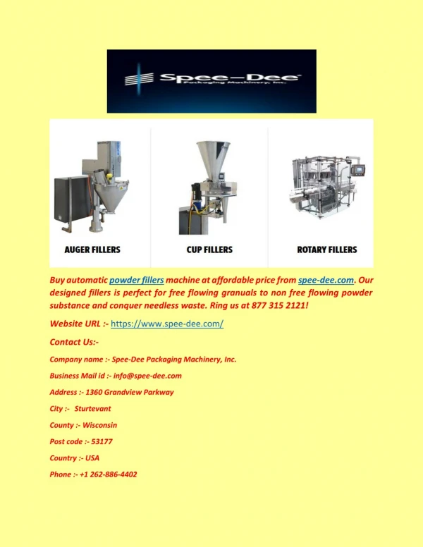 Buy Automatic Powder Fillers Machine at Affordable Price - spee-dee.com