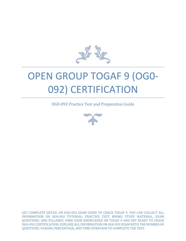 Open Group TOGAF 9 (OG0-092) Certification | Questions and Answers