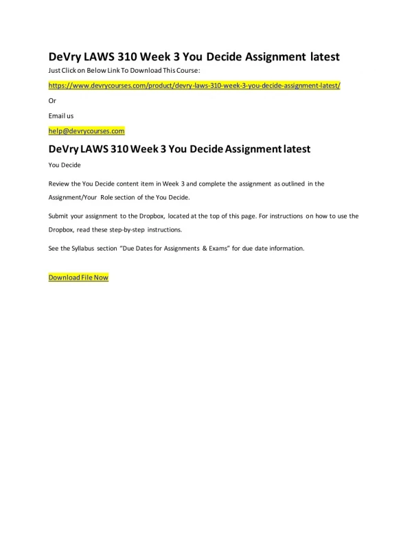 DeVry LAWS 310 Week 3 You Decide Assignment latest