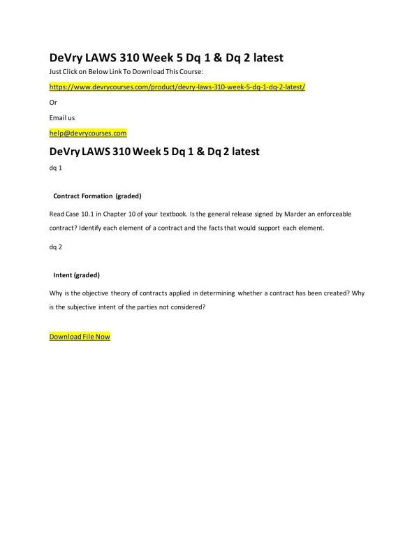 DeVry LAWS 310 Week 5 Dq 1 & Dq 2 latest