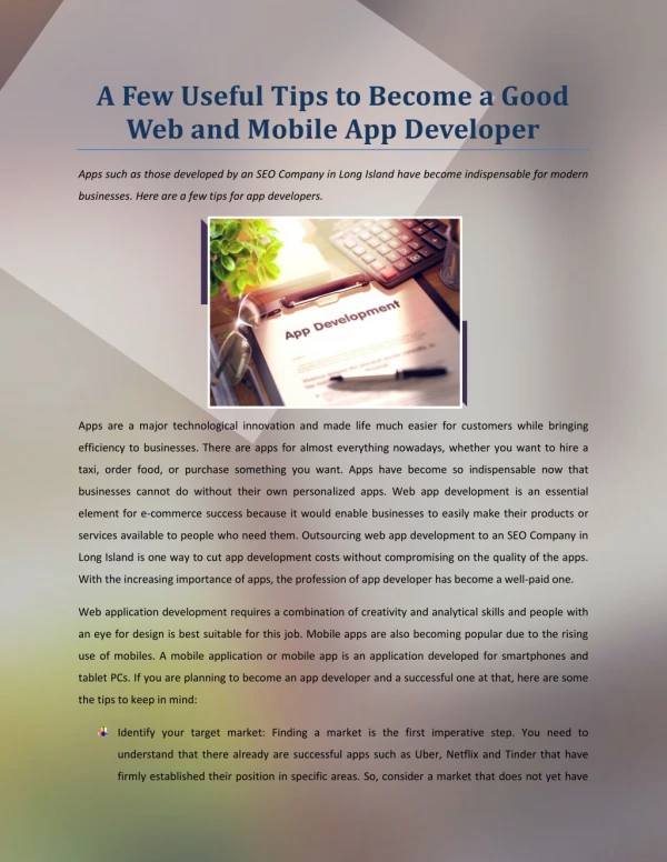 A Few Useful Tips to Become a Good Web and Mobile App Developer
