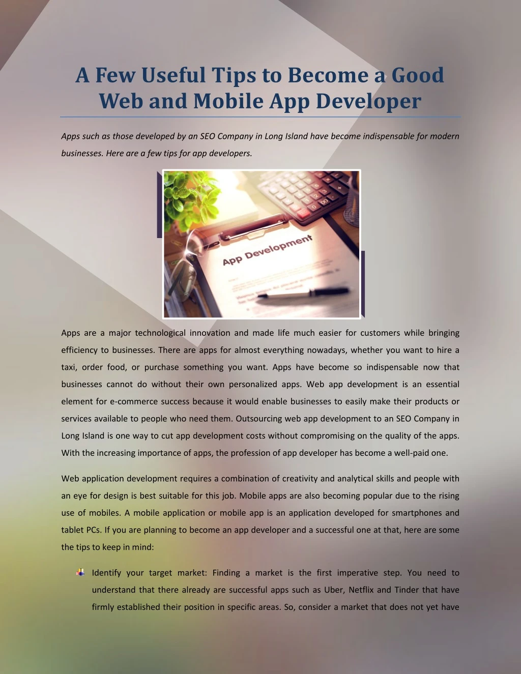 a few useful tips to become a good web and mobile