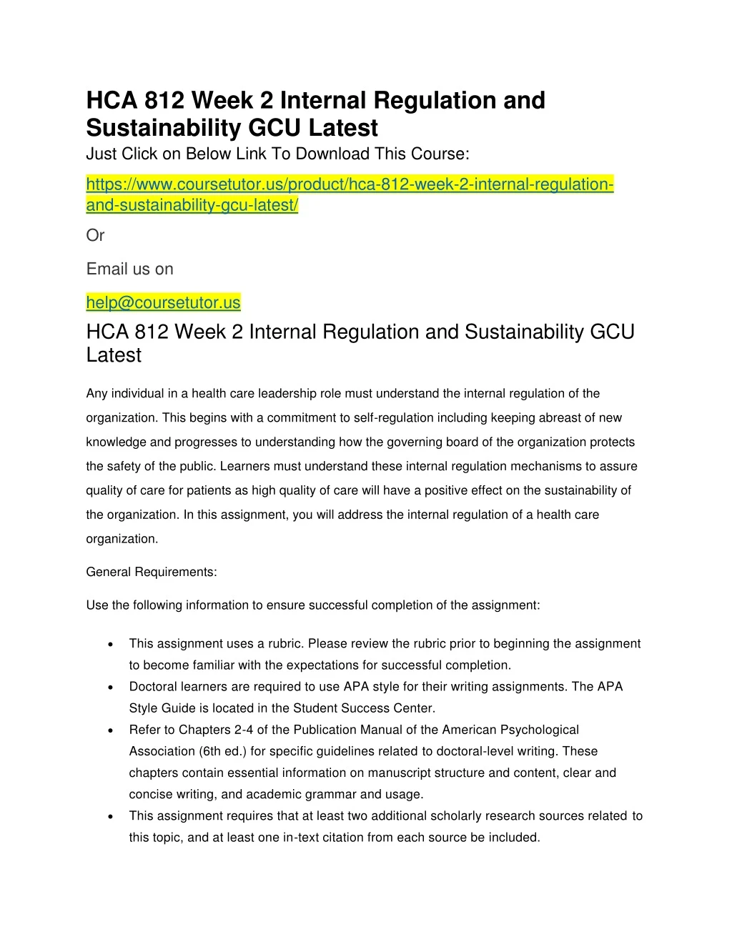 hca 812 week 2 internal regulation