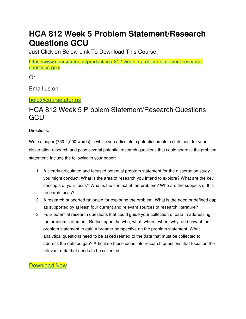 hca 812 week 5 problem statement research