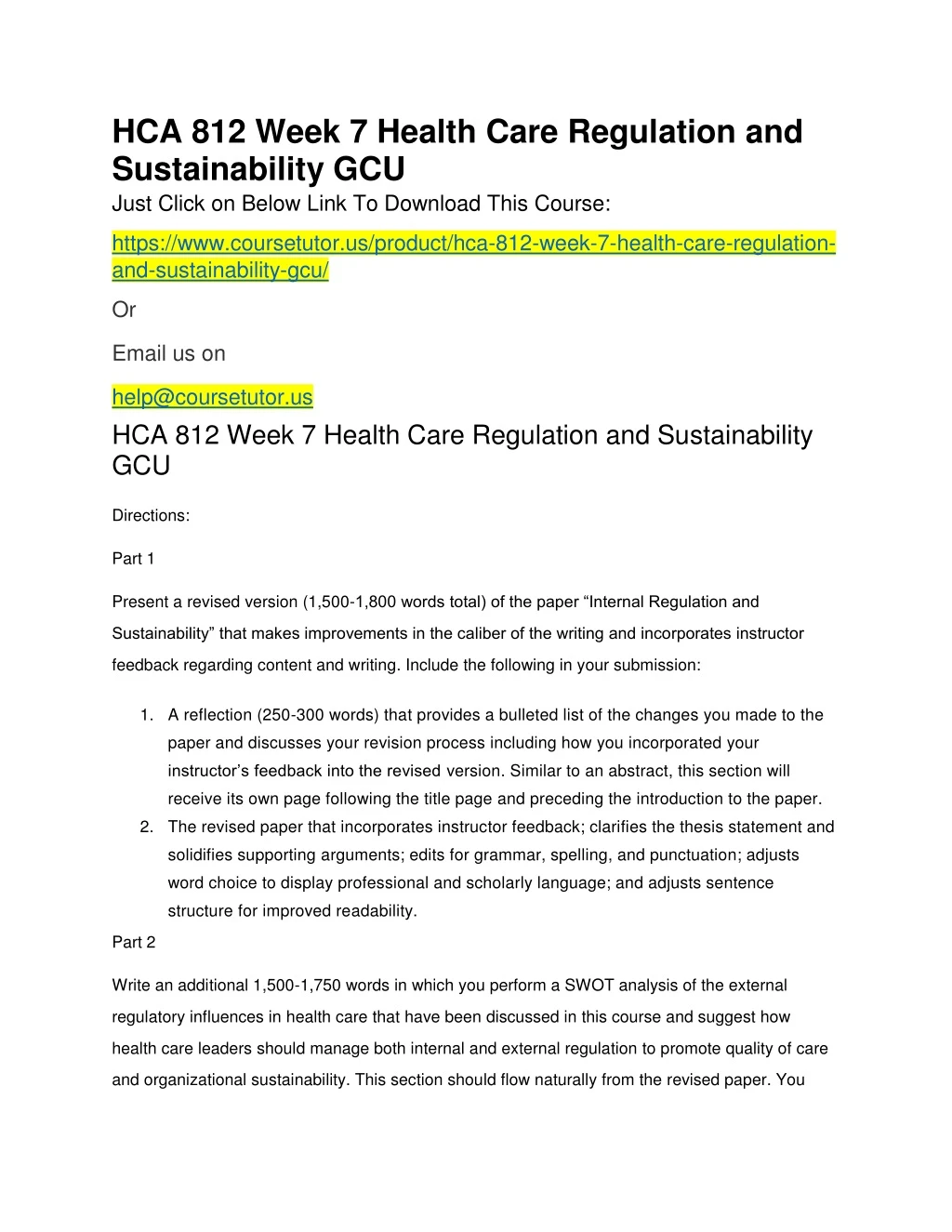 hca 812 week 7 health care regulation