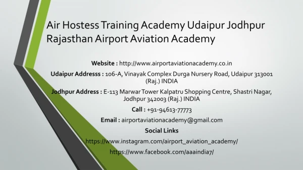 Air Hostess Training Academy Udaipur Jodhpur Rajasthan Airport Aviation Academy