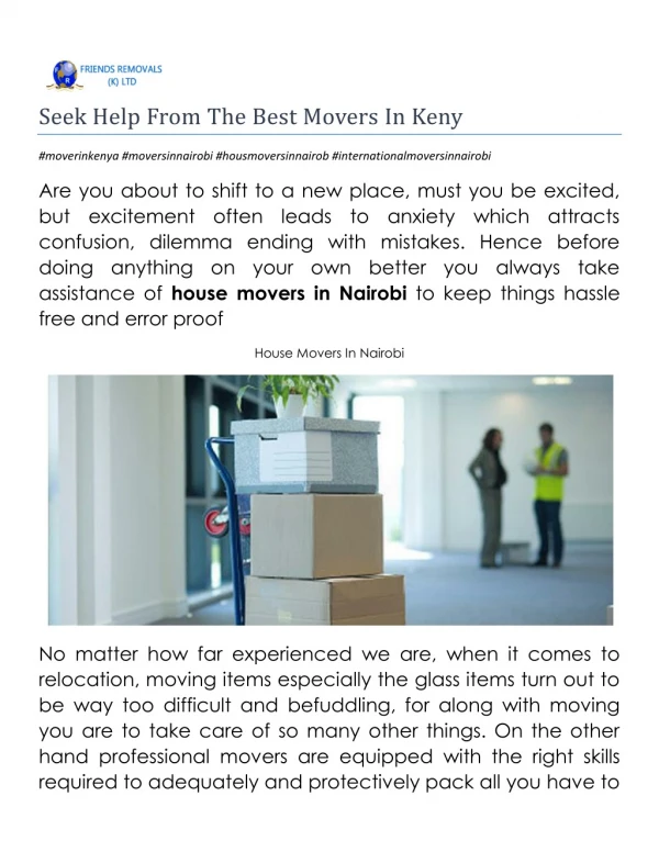 Seek Help From The Best Movers In Kenya