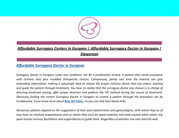Affordable Surrogacy Centers in Gurgaon | Affordable Surrogacy Doctor in Gurgaon | Elawoman