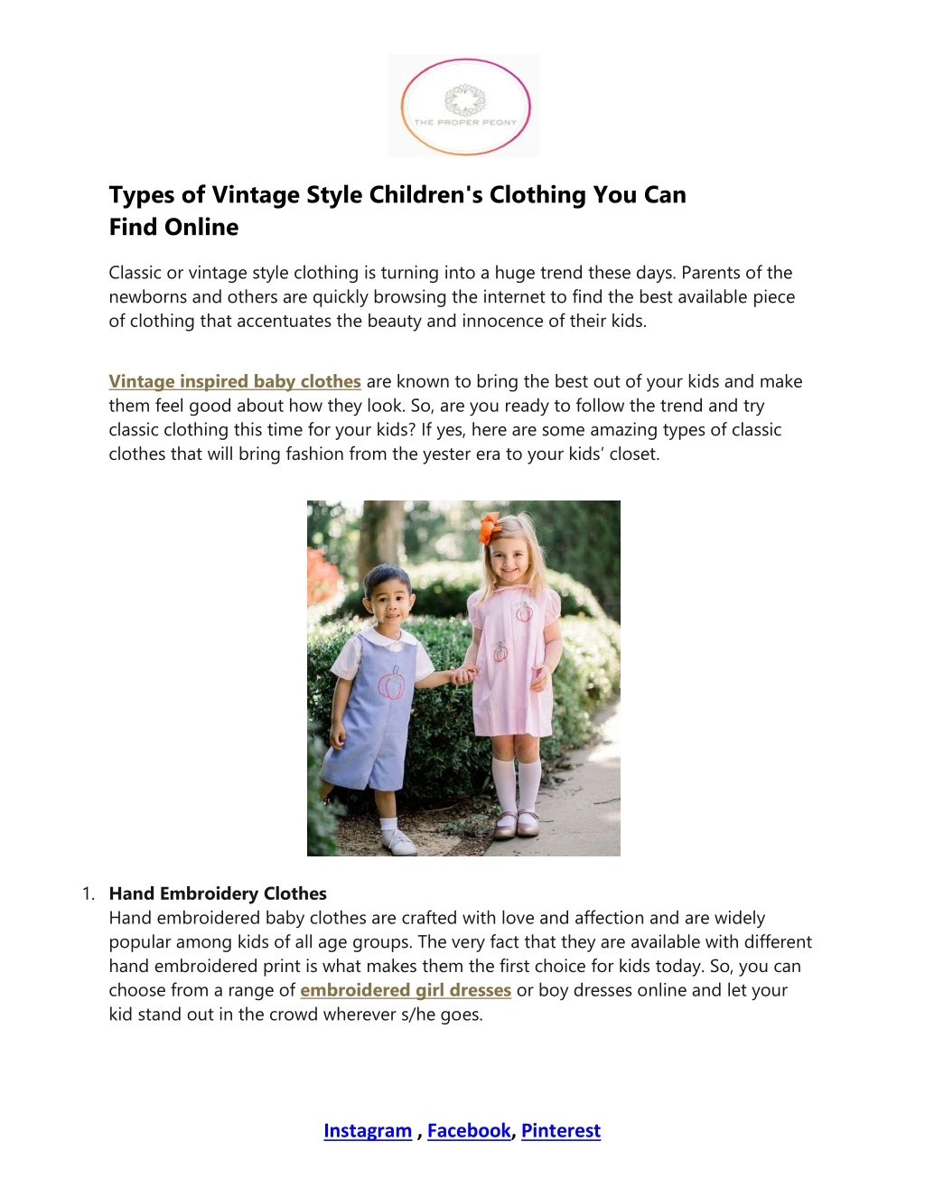 types of vintage style children s clothing
