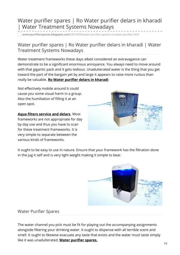 Aqua filters service and delars | Water purifier spares
