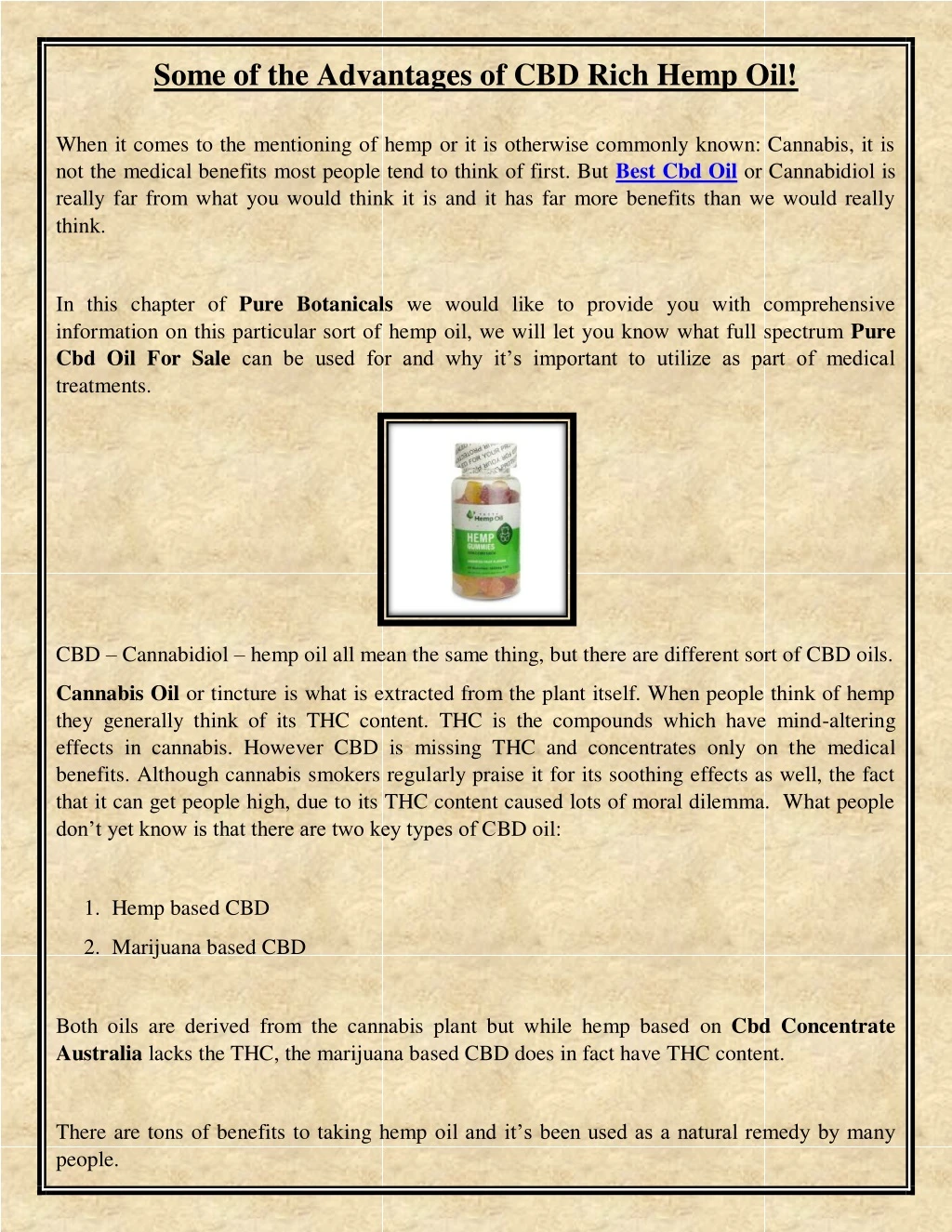 some of the advantages of cbd rich hemp oil