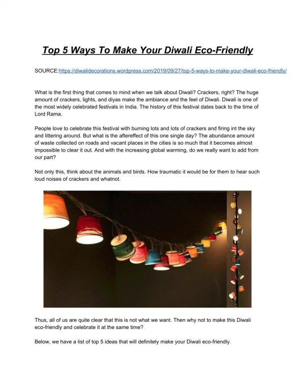 Top 5 Ideas for Eco-Friendly Diwali!