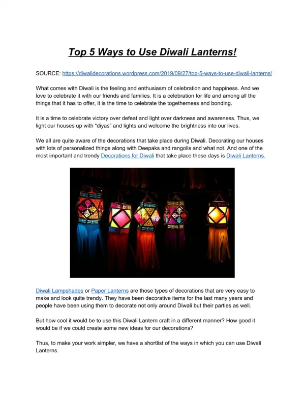 Top 5 Ways To Use Diwali Lanterns Uniquely!