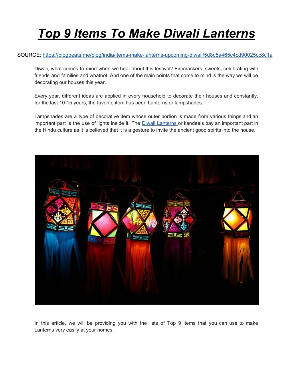 top 9 items to make diwali lanterns