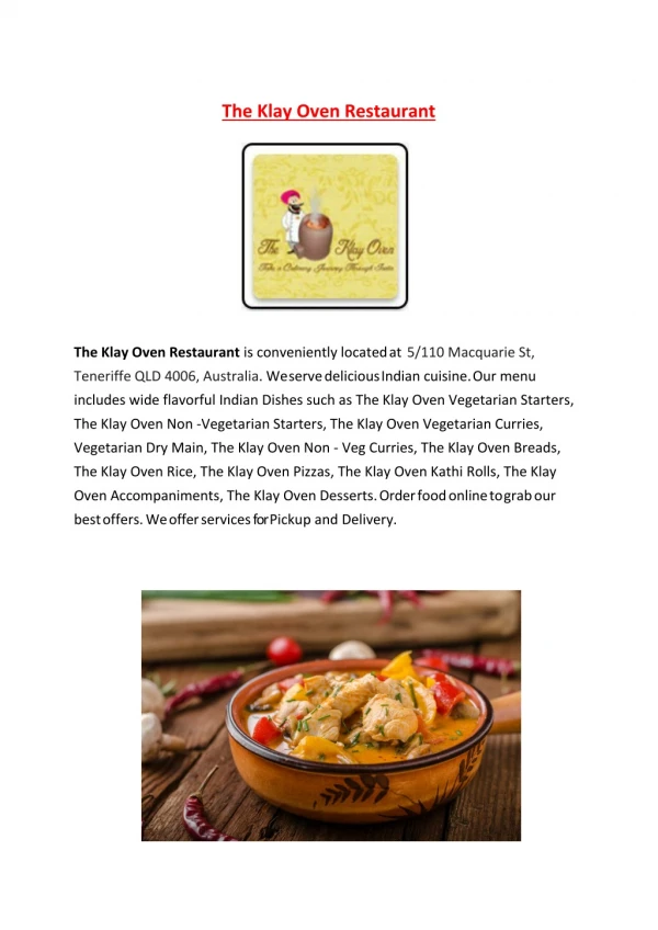 15% Off - The Klay Oven Restaurant-Brisbane - Order Food Online