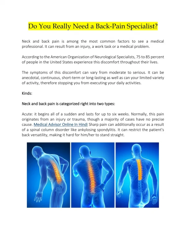 Do You Really Need a Back Pain Specialist?