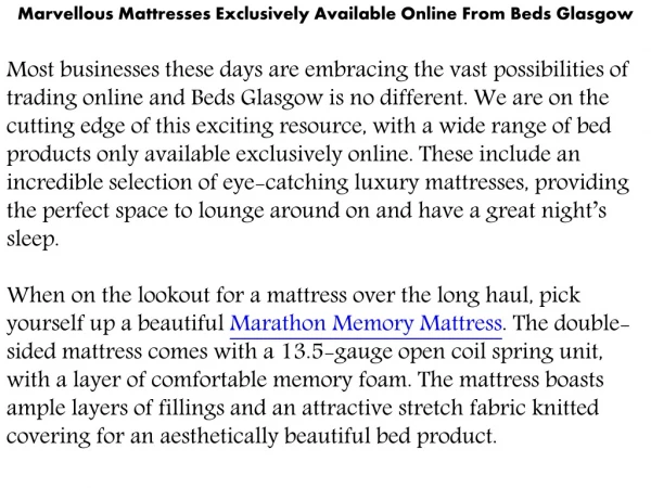 Marvellous Mattresses Exclusively Available Online From Beds Glasgow