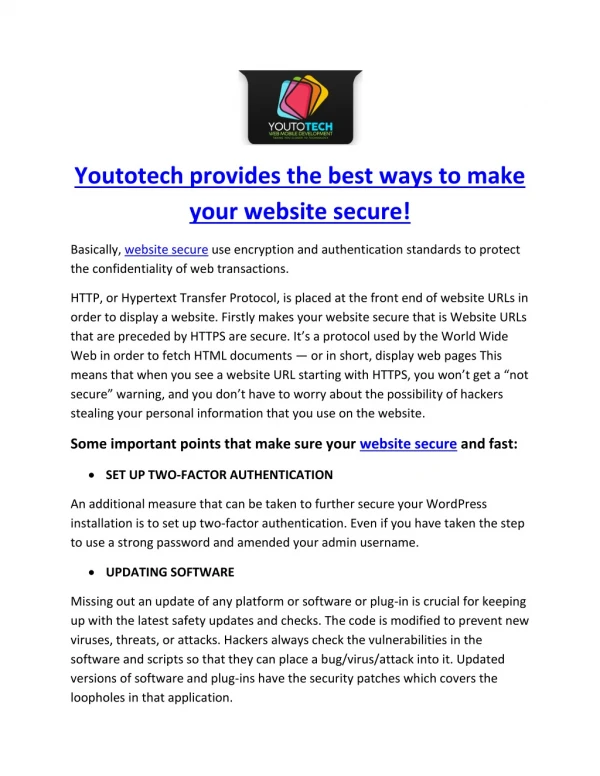 Youtotech provides the best ways to make your website secure!