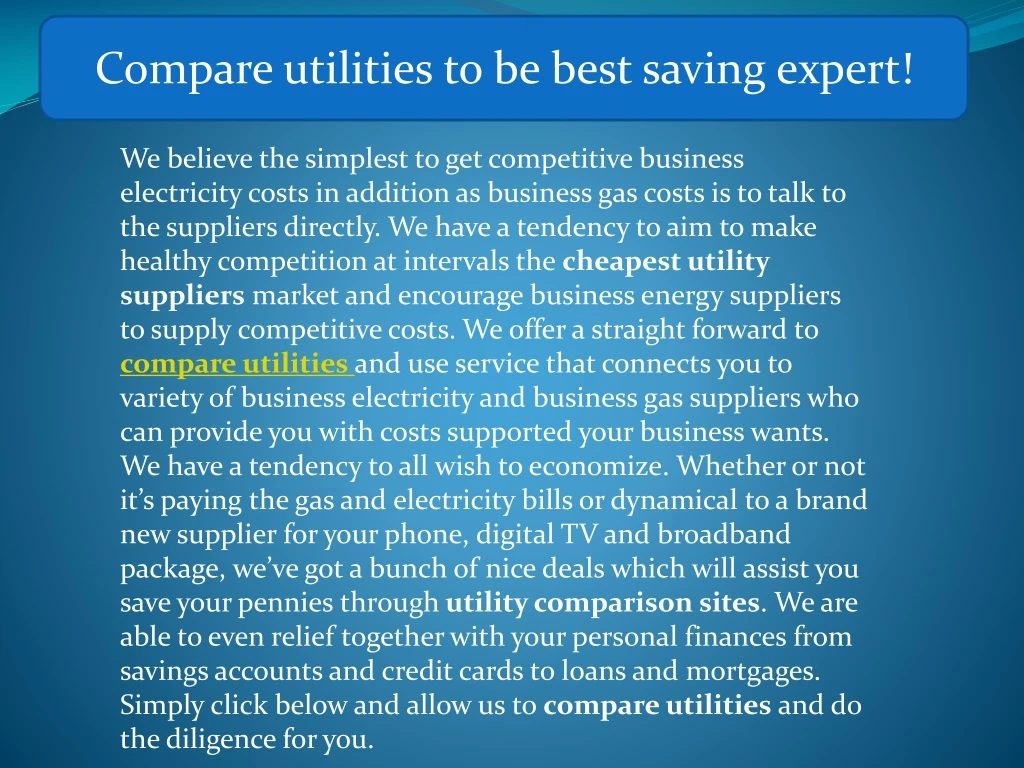 compare utilities to be best saving expert
