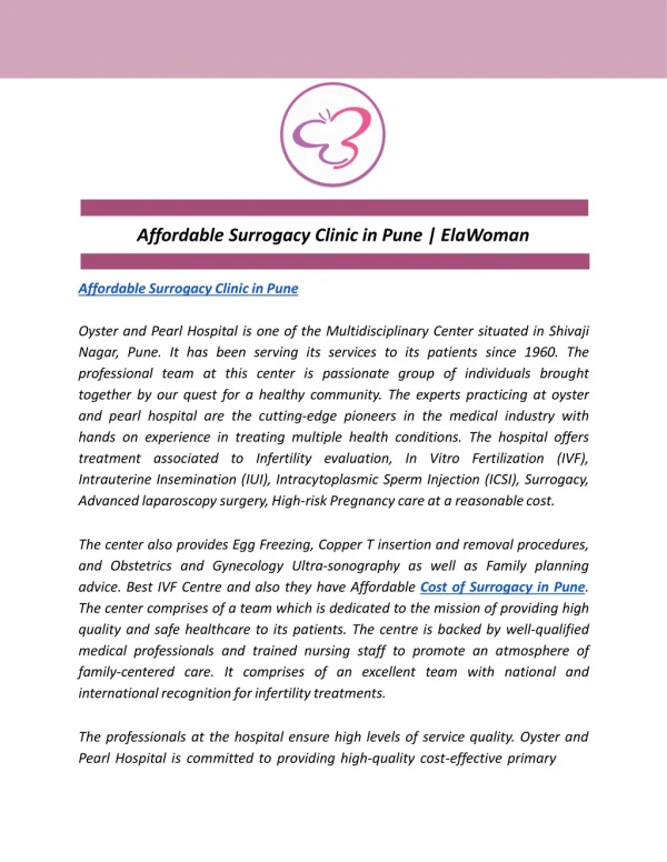 Affordable Surrogacy Clinic in Pune | ElaWoman
