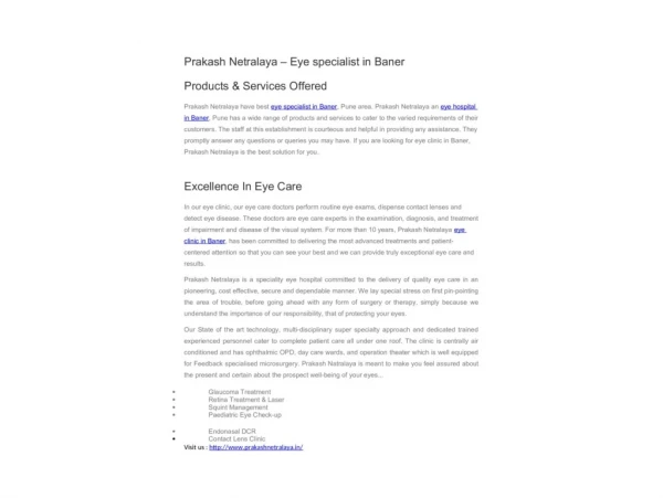 Prakash Netralaya – Eye specialist in Baner