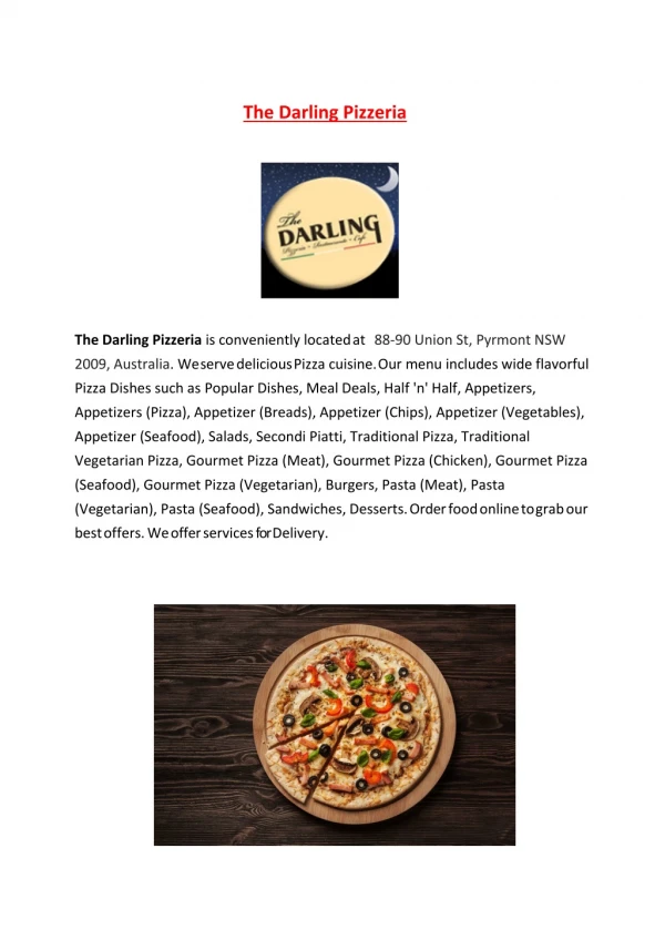 15% Off - The Darling Pizzeria-Pyrmont - Order Food Online