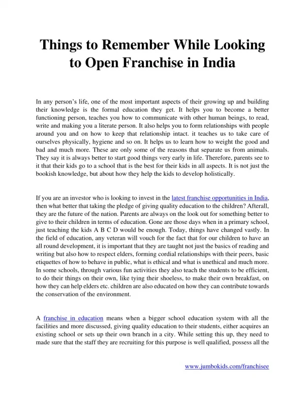 Things to Remember While Looking to Open Franchise in India