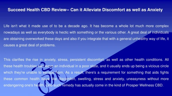 Succeed Health CBD Review-- Can it Alleviate Discomfort as well as Anxiety