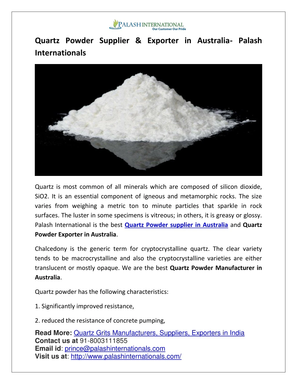 quartz powder supplier exporter in australia