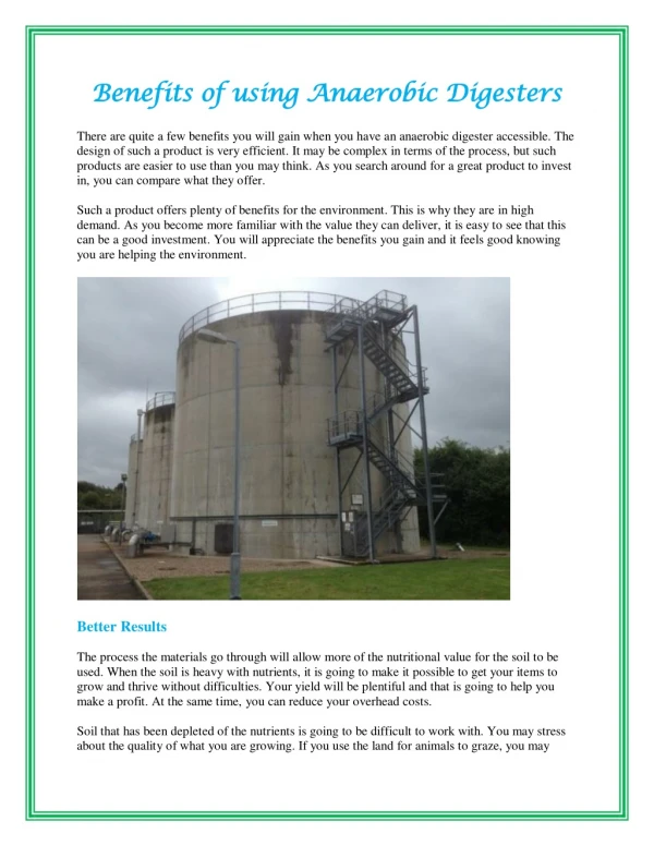 Benefits Of Using Anaerobic Digesters
