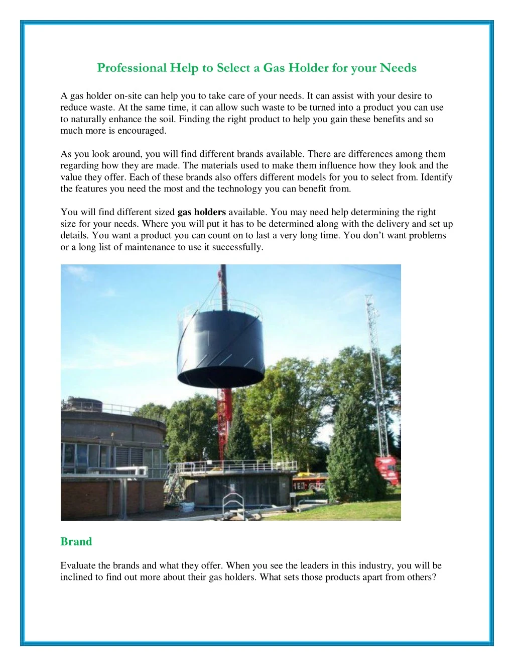 professional help to select a gas holder for your