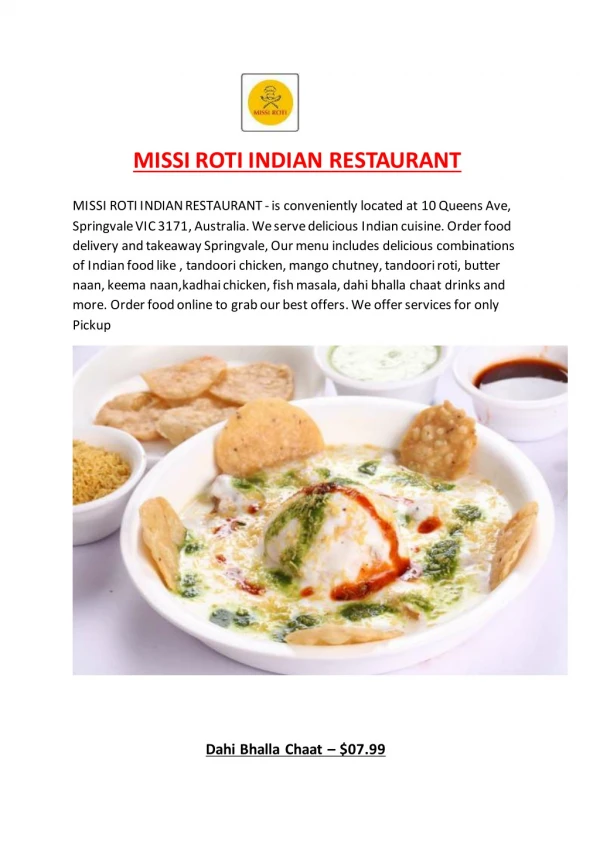 15% Off - MISSI ROTI INDIAN RESTAURANT-Springvale - Order Food Online
