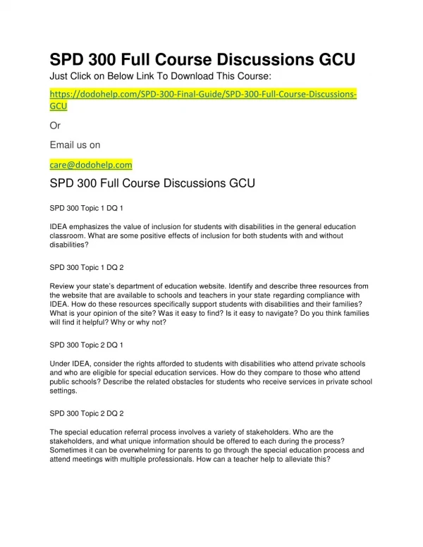 SPD 300 Full Course Discussions GCU