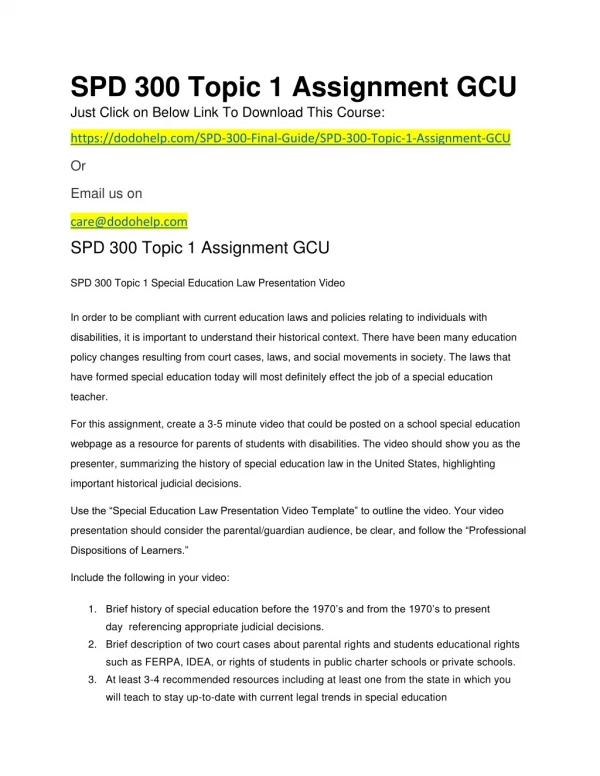 SPD 300 Topic 1 Assignment GCU