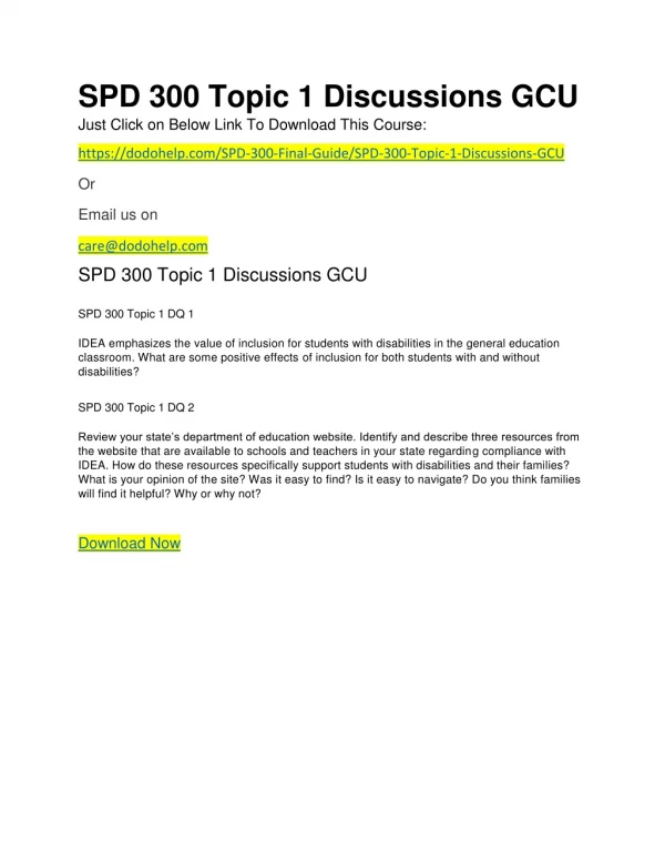 SPD 300 Topic 1 Discussions GCU