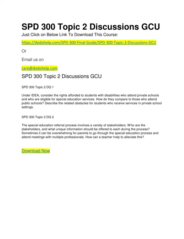 SPD 300 Topic 2 Discussions GCU