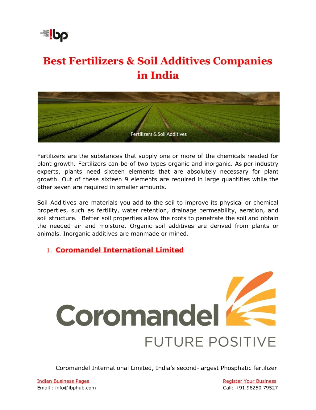 best fertilizers soil additives companies in india