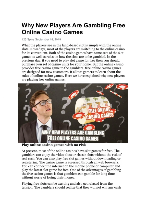 Why New Players Are Gambling Free Online Casino Games