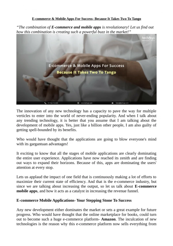e commerce mobile apps for success because