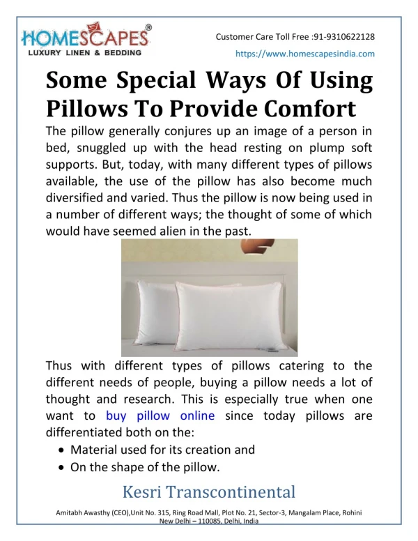 Some Special Ways Of Using Pillows To Provide Comfort
