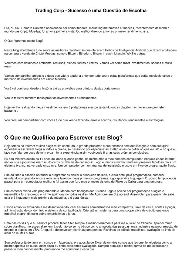 Trading Corp - O Seu Caminho para o Sucesso